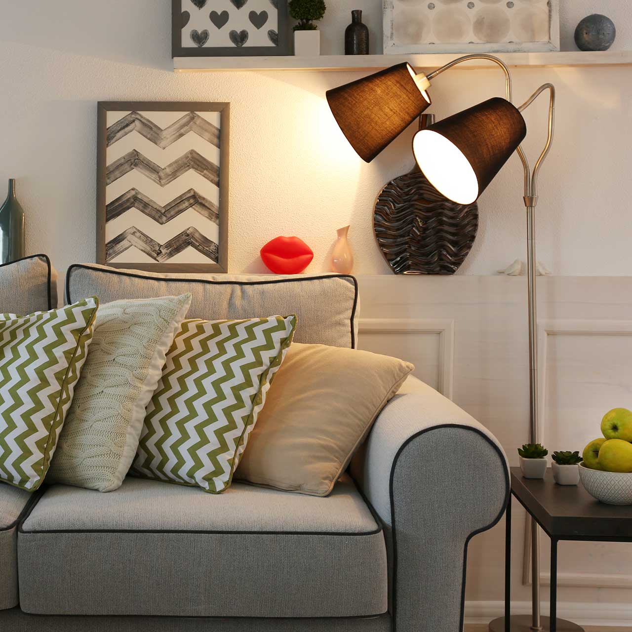 Choose floor lamps, table lamps, wall sconces are to create a cozy, warm atmosphere to living room interiors