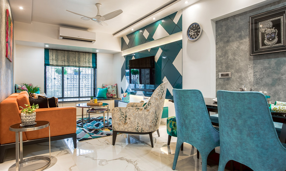 Living room interior designed by top interior contractors in mumbai
