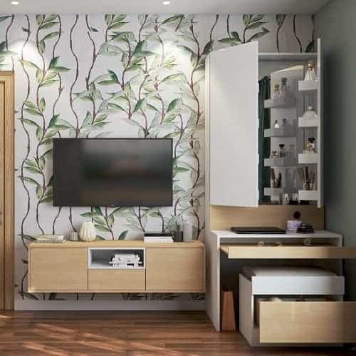 TV unit with a hidden dresser created by best interior designers in Mansarovar.